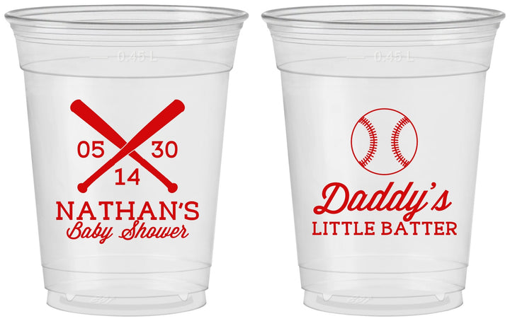Custom Baby Shower 16 oz Soft Sided Clear Cups - Baseball Little Batter | 90136