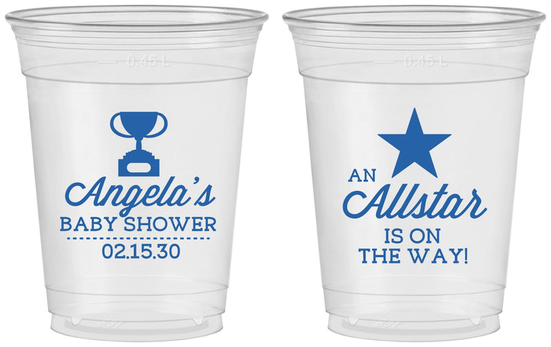 Custom Baby Shower 16 oz Soft Sided Clear Cups - Allstar On The Way | 90140