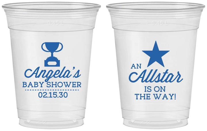 Custom Baby Shower 16 oz Soft Sided Clear Cups - Allstar On The Way | 90140