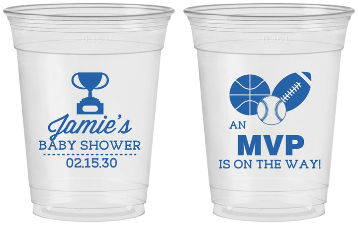 Custom Baby Shower 16 oz Soft Sided Clear Cups - Sports Mvp | 90141
