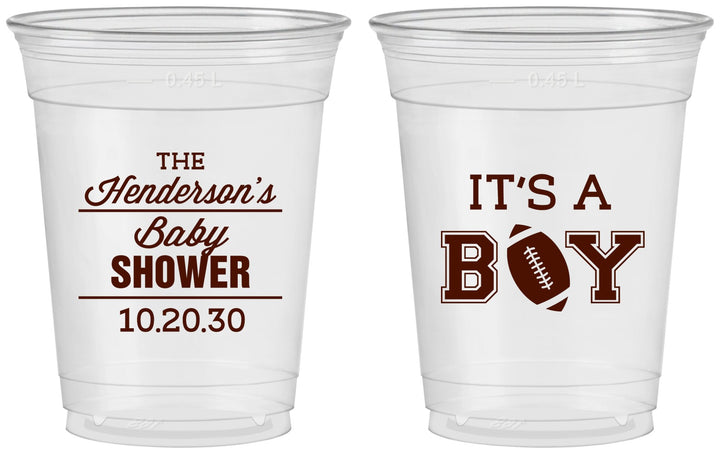Custom Baby Shower 16 oz Soft Sided Clear Cups - Football | 90142