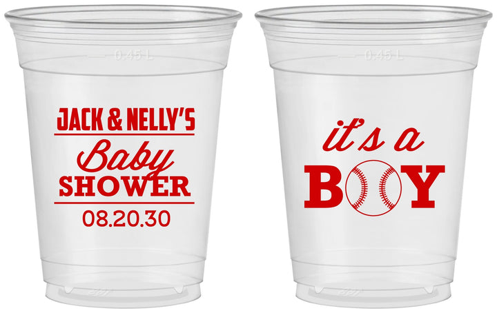 Custom Baby Shower 16 oz Soft Sided Clear Cups - Baseball Its A Boy | 90143