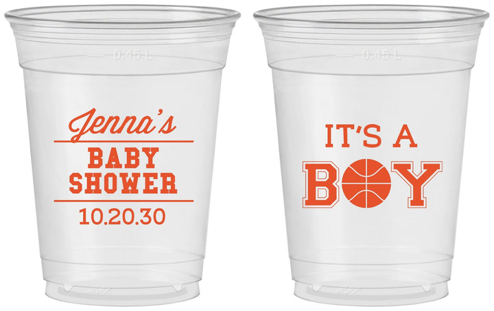 Custom Baby Shower 16 oz Soft Sided Clear Cups - Basketball Its A Boy | 90144