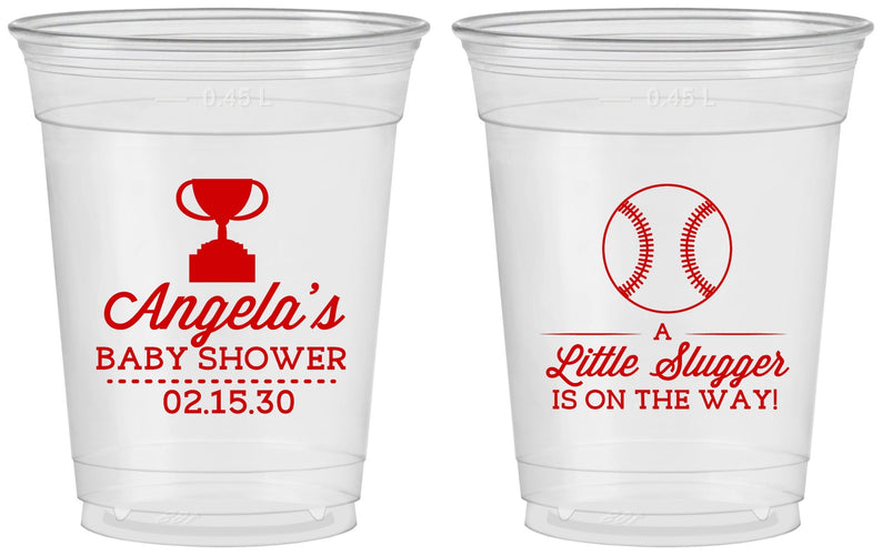 Custom Baby Shower 16 oz Soft Sided Clear Cups - Baseball Little Slugger | 90145