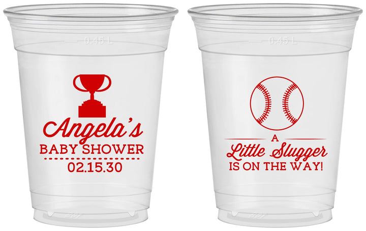 Custom Baby Shower 16 oz Soft Sided Clear Cups - Baseball Little Slugger | 90145