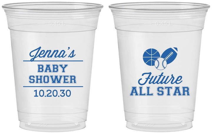Custom Baby Shower 16 oz Soft Sided Clear Cups - Future All Star | 90146