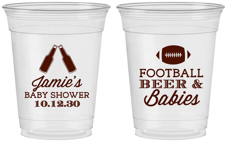 Custom Baby Shower 16 oz Soft Sided Clear Cups - Football Beer Babies | 90147