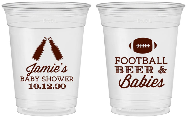 Custom Baby Shower 16 oz Soft Sided Clear Cups - Football Beer Babies | 90147