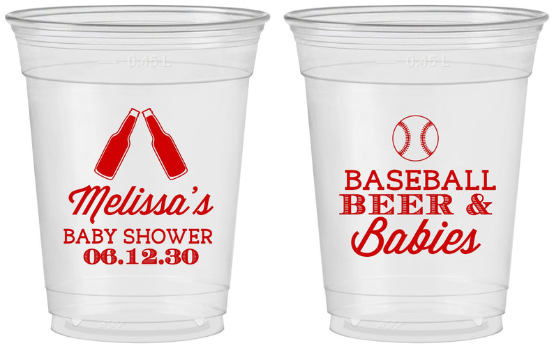 Custom Baby Shower 16 oz Soft Sided Clear Cups - Baseball Beer Diapers | 90149