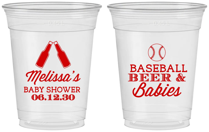 Custom Baby Shower 16 oz Soft Sided Clear Cups - Baseball Beer Diapers | 90149