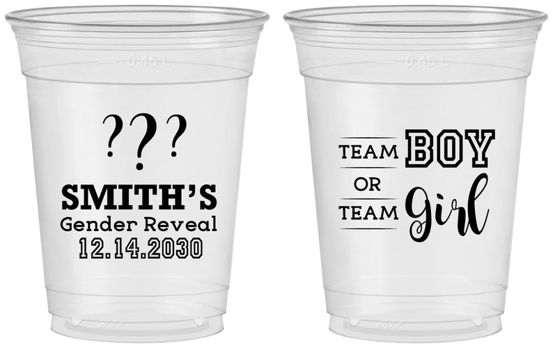 Custom Baby Shower 16 oz Soft Sided Clear Cups - Gender Reveal | 90150