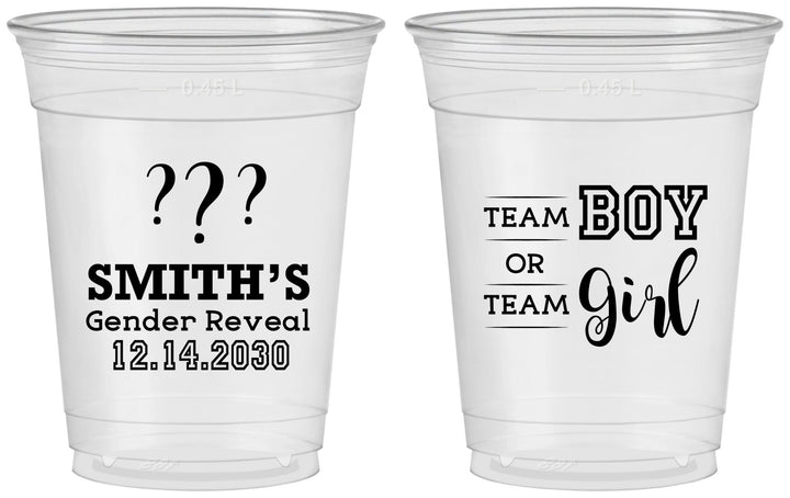 Custom Baby Shower 16 oz Soft Sided Clear Cups - Gender Reveal | 90150