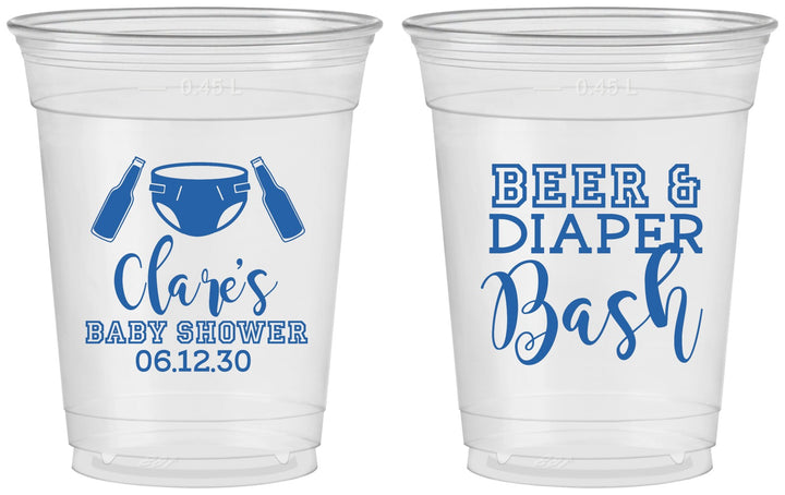 Custom Baby Shower 16 oz Soft Sided Clear Cups - Beer Diapers Bash | 90151