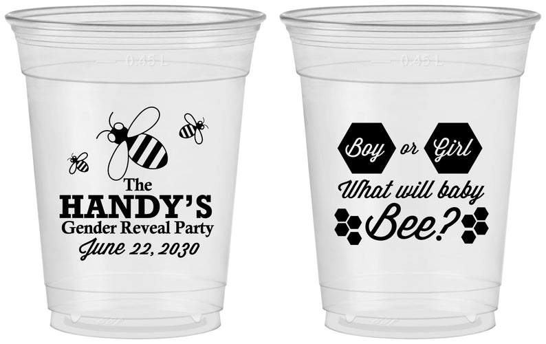 Custom Baby Shower 16 oz Soft Sided Clear Cups - Gender Reveal Bee | 90152