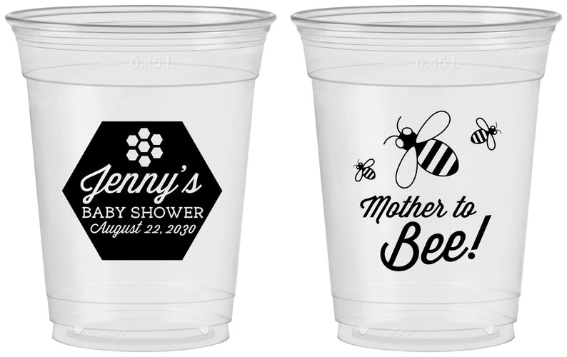 Custom Baby Shower 16 oz Soft Sided Clear Cups - Mother To Bee | 90153