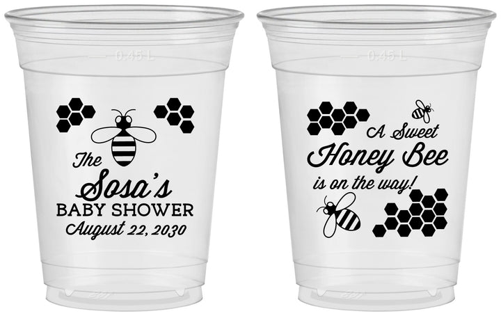Custom Baby Shower 16 oz Soft Sided Clear Cups - Honey Bee | 90154