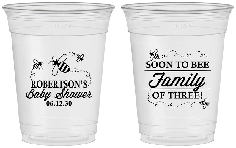Custom Baby Shower 16 oz Soft Sided Clear Cups - Bee Family | 90155