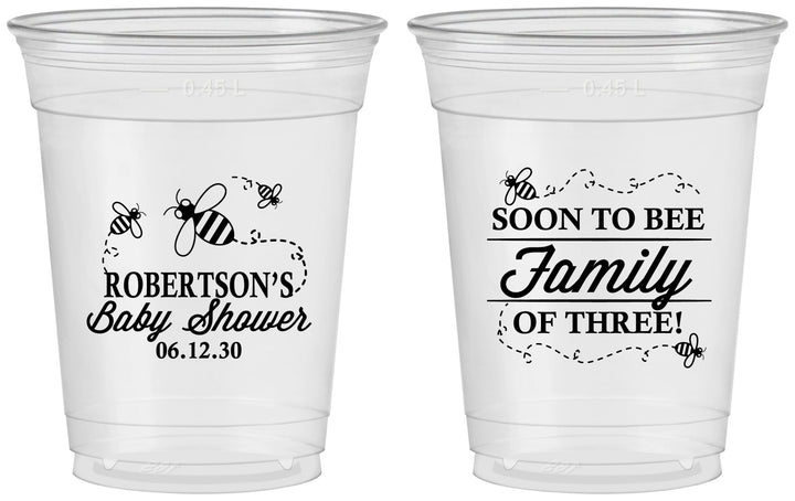 Custom Baby Shower 16 oz Soft Sided Clear Cups - Bee Family | 90155