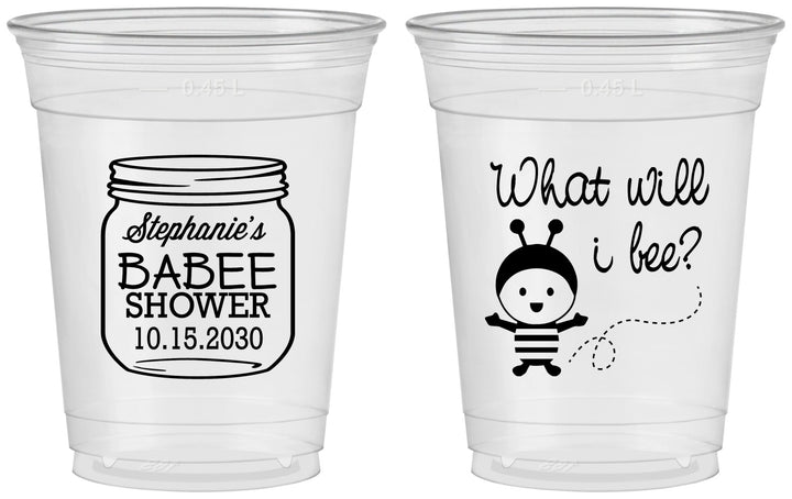 Custom Baby Shower 16 oz Soft Sided Clear Cups - What Will I Bee | 90156