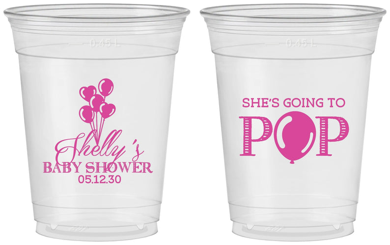 Custom Baby Shower 16 oz Soft Sided Clear Cups - Shes Going To Pop | 90157