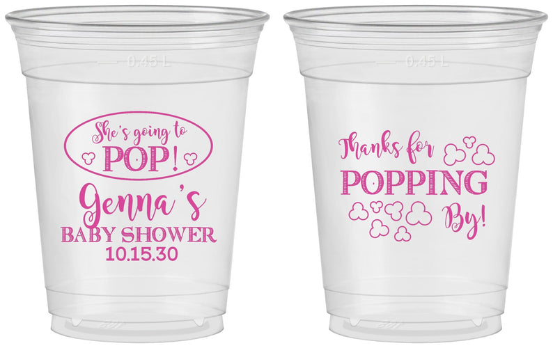 Custom Baby Shower 16 oz Soft Sided Clear Cups - Popping By | 90158