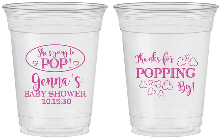 Custom Baby Shower 16 oz Soft Sided Clear Cups - Popping By | 90158