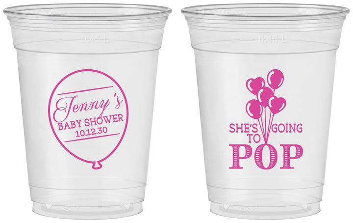 Custom Baby Shower 16 oz Soft Sided Clear Cups - Shes Going To Pop | 90160
