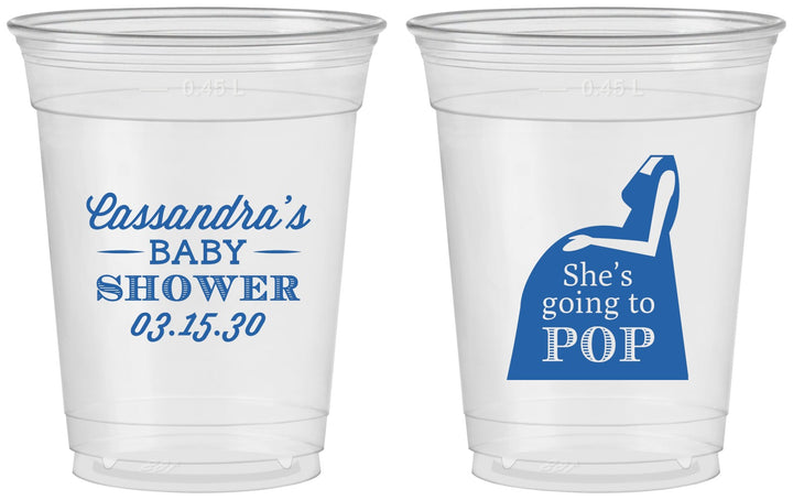 Custom Baby Shower 16 oz Soft Sided Clear Cups - Shes Going To Pop | 90161