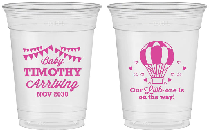 Custom Baby Shower 16 oz Soft Sided Clear Cups - Hot Air Balloon | 90162