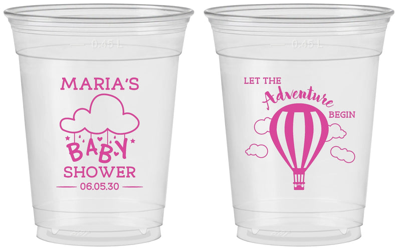 Custom Baby Shower 16 oz Soft Sided Clear Cups - Hot Air Balloon | 90164