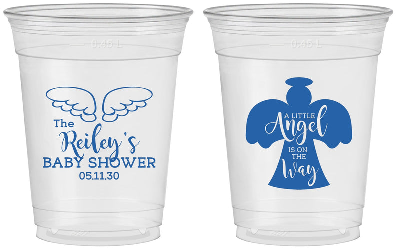 Custom Baby Shower 16 oz Soft Sided Clear Cups - Angel On The Way | 90165