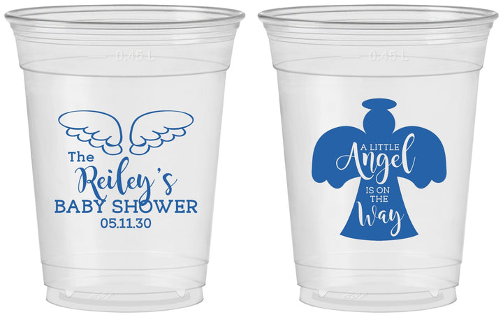 Custom Baby Shower 16 oz Soft Sided Clear Cups - Angel On The Way | 90165