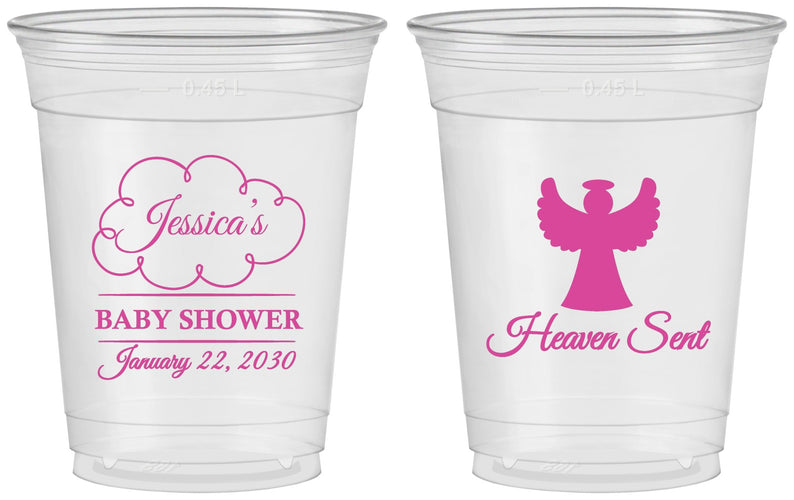Custom Baby Shower 16 oz Soft Sided Clear Cups - Heaven Sent | 90166
