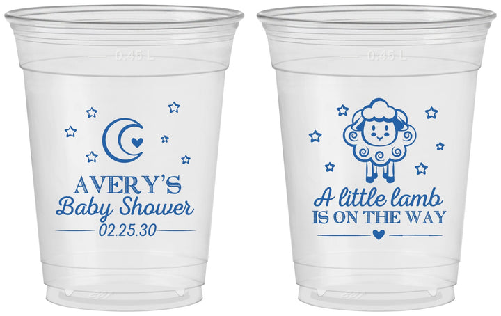 Custom Baby Shower 16 oz Soft Sided Clear Cups - Little Lamb On The Way | 90167