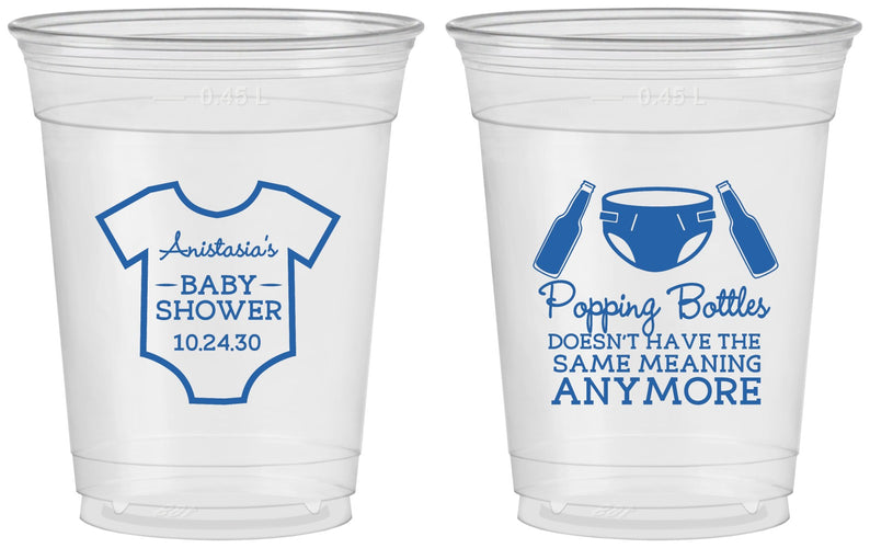 Custom Baby Shower 16 oz Soft Sided Clear Cups - Popping Bottles | 90169