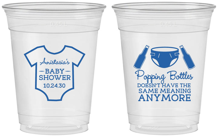 Custom Baby Shower 16 oz Soft Sided Clear Cups - Popping Bottles | 90169