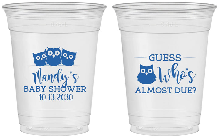 Custom Baby Shower 16 oz Soft Sided Clear Cups - Owl Whos Almost Due | 90170
