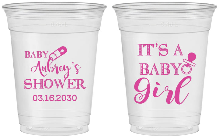 Custom Baby Shower 16 oz Soft Sided Clear Cups - Baby Girl | 90171