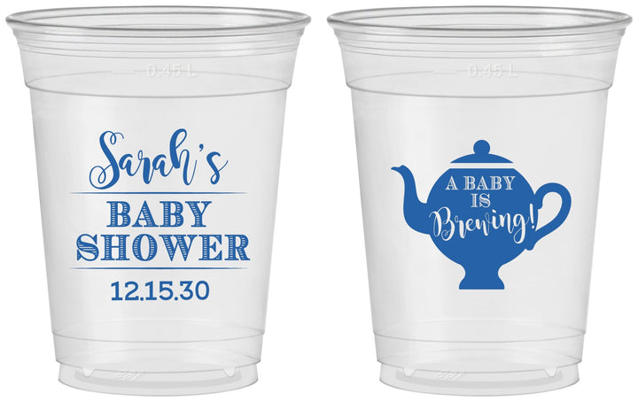 Custom Baby Shower 16 oz Soft Sided Clear Cups - Baby Is Brewing | 90172