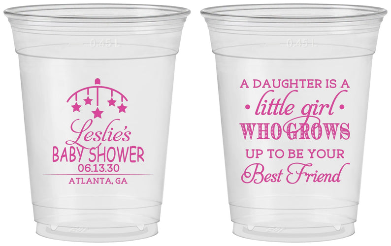Custom Baby Shower 16 oz Soft Sided Clear Cups - Little Girls Best Friend | 90173