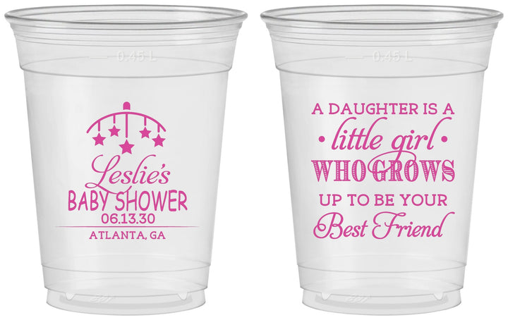 Custom Baby Shower 16 oz Soft Sided Clear Cups - Little Girls Best Friend | 90173