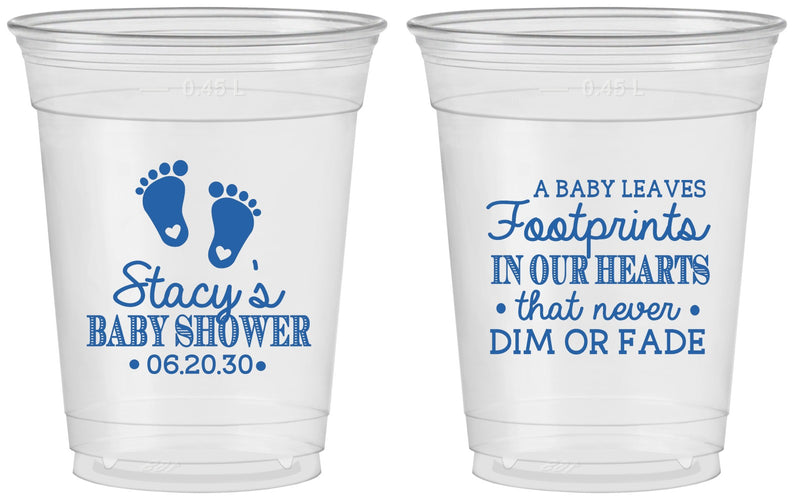 Custom Baby Shower 16 oz Soft Sided Clear Cups - Footprints | 90176