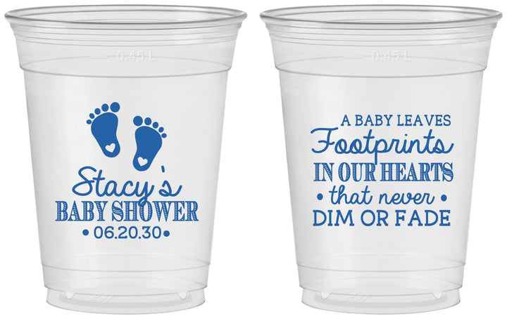 Custom Baby Shower 16 oz Soft Sided Clear Cups - Footprints | 90176