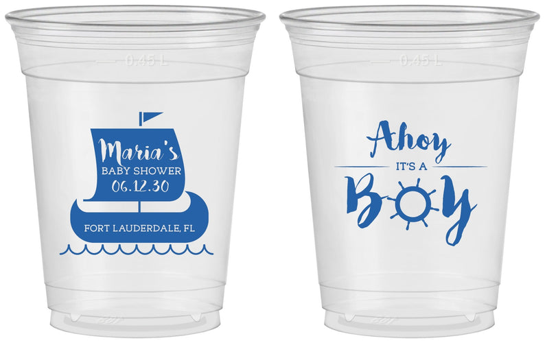 Custom Baby Shower 16 oz Soft Sided Clear Cups - Ahoy It’s A Boy | 90177