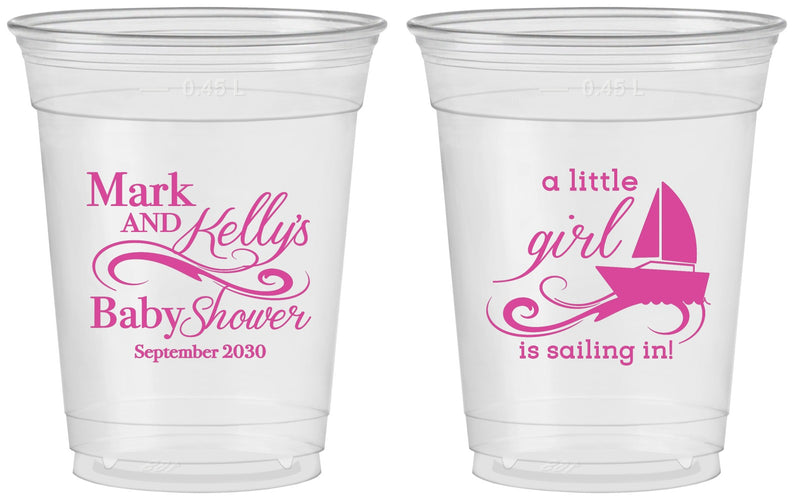 Custom Baby Shower 16 oz Soft Sided Clear Cups - Sailboat | 90178