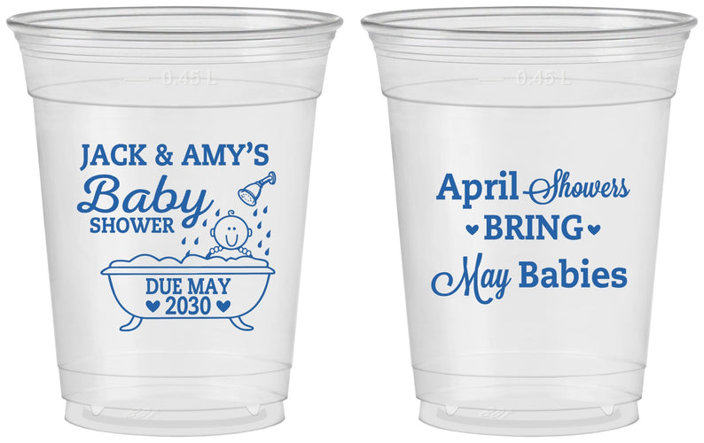 Custom Baby Shower 16 oz Soft Sided Clear Cups - April Showers May Babies | 90181