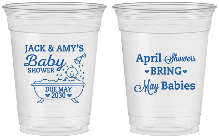 Custom Baby Shower 16 oz Soft Sided Clear Cups - April Showers May Babies | 90181