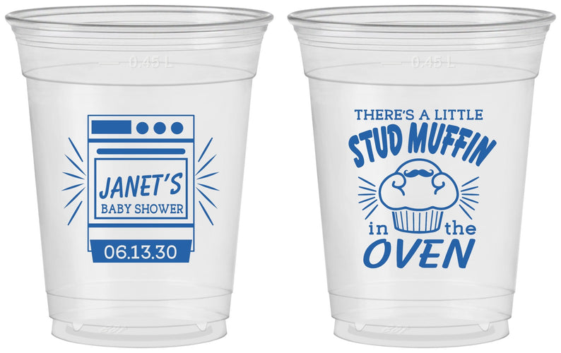 Custom Baby Shower 16 oz Soft Sided Clear Cups - Stud Muffin | 90182
