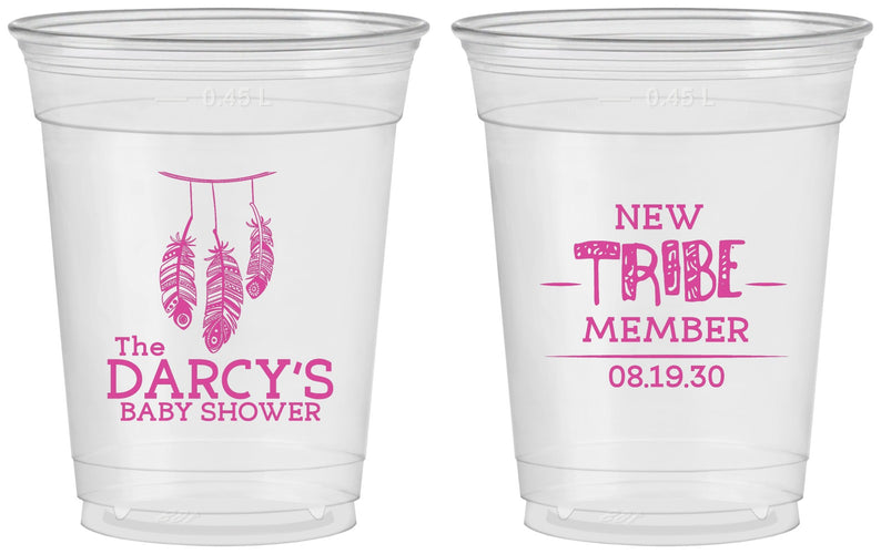 Custom Baby Shower 16 oz Soft Sided Clear Cups - Tribe Member | 90183
