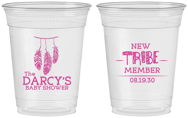 Custom Baby Shower 16 oz Soft Sided Clear Cups - Tribe Member | 90183